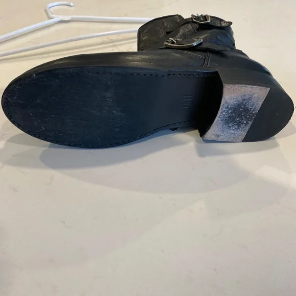 Frye Black Ankle Boots with Distressed Leather and Buckles - Picture 3 of 3